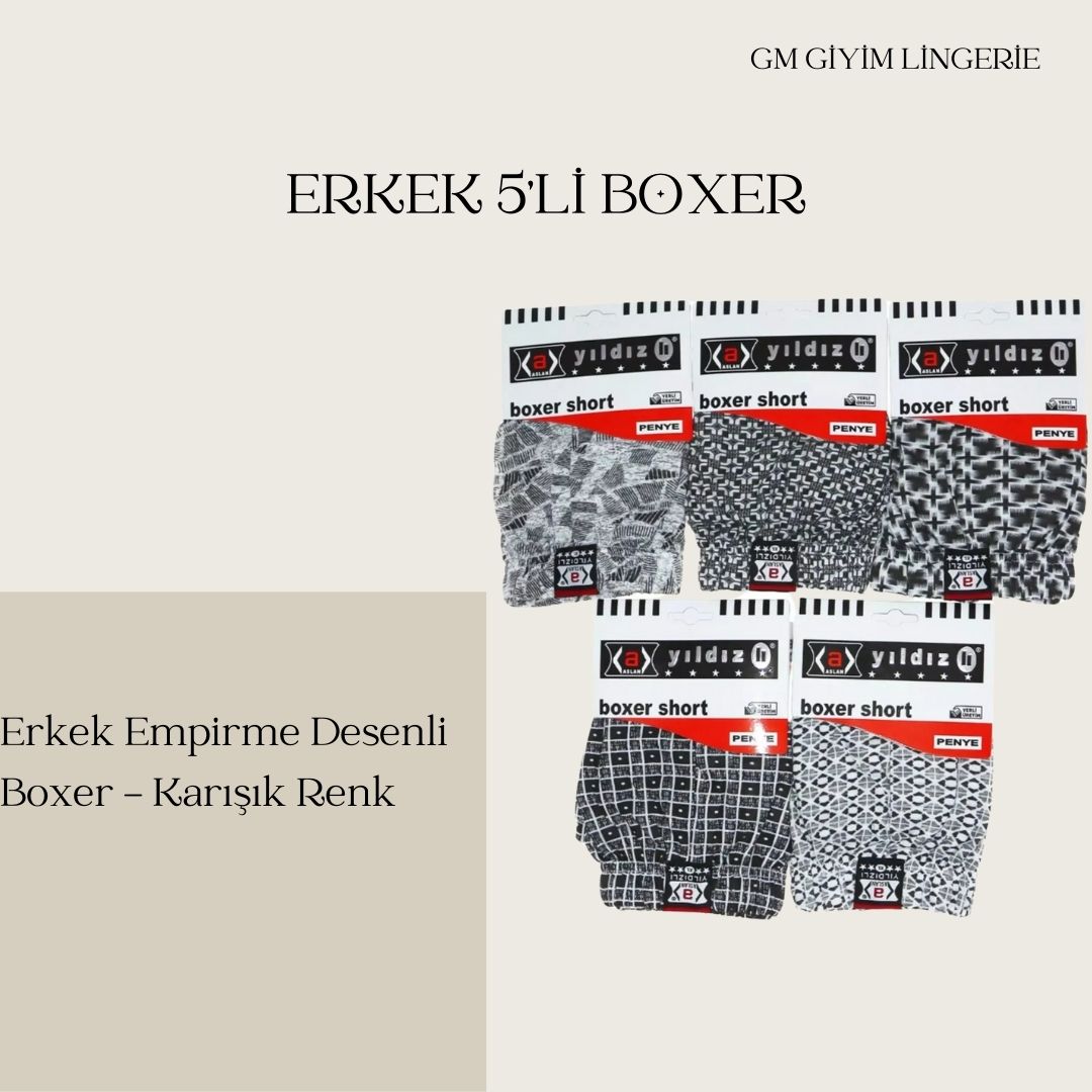 Erkek Empirme Desenli Yıldızlı Boxer 5'li