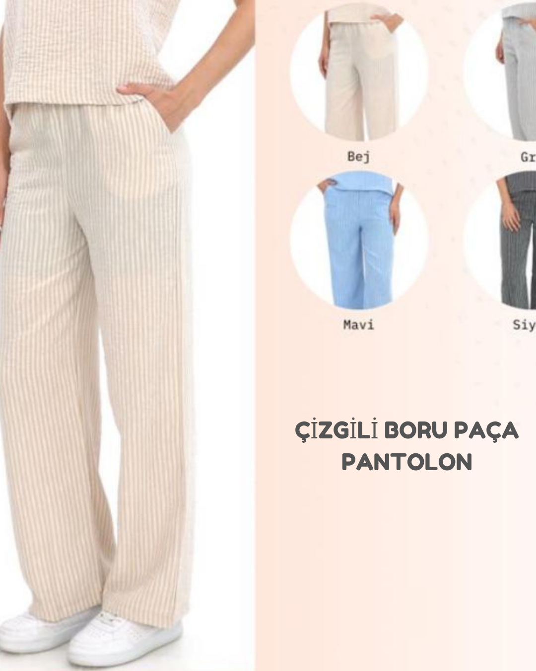 Çizgili Boru Paça Pantolon