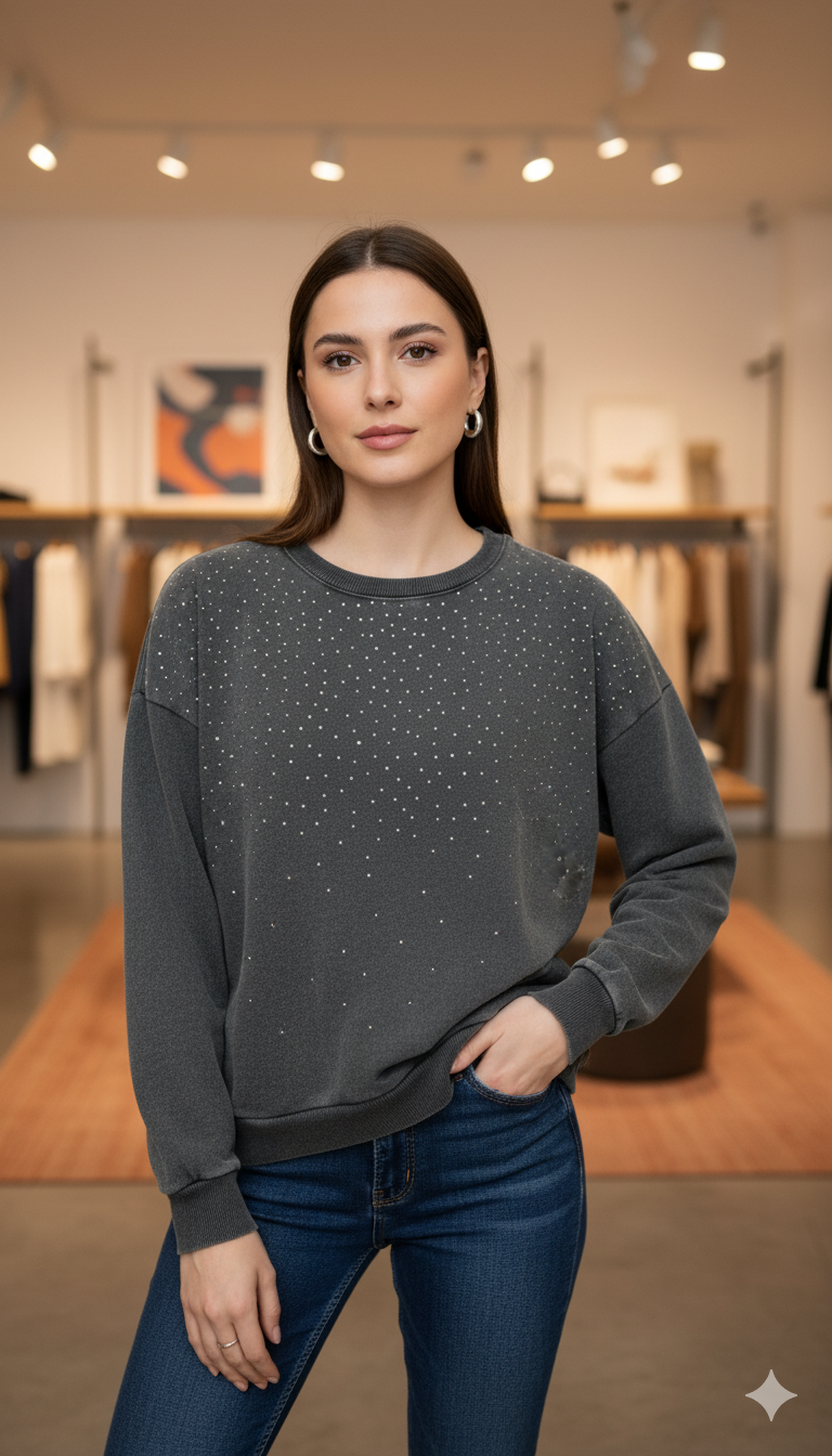 Taş Baskılı Sweatshirt